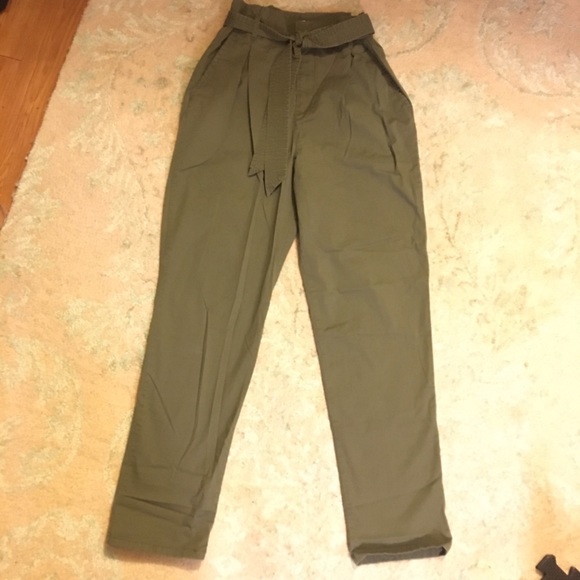 H&M olive Paper Bag Waist Pants Size 8 - Picture 4 of 8